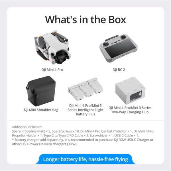 DJI Mini 4 Pro Fly More Combo Plus with DJI RC 2 (Screen Remote Controller), Folding Mini-Drone with 4K HDR Video Camera for Adults, 2 Extra Intelligent Flight Batteries Plus for 45-Min Flight Time - Image 6