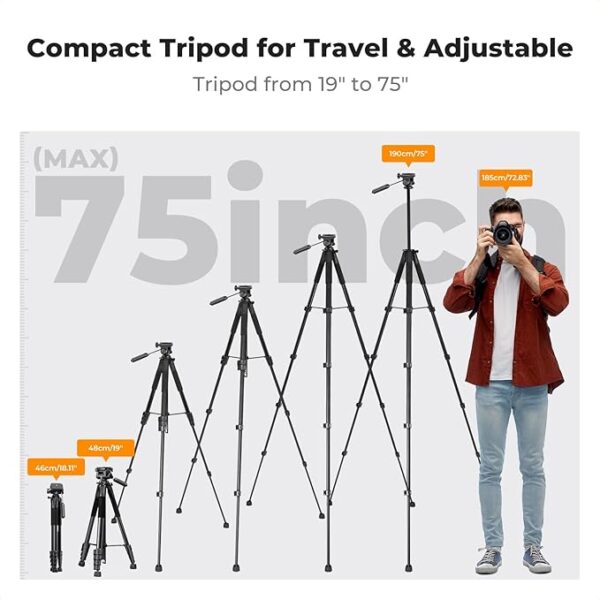 K&F Concept  Lightweight, Portable Camera Tripod, 75", Black - Image 4