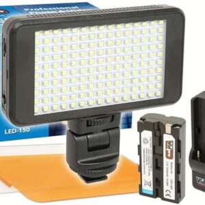 Vidpro LED-150 Photo and Video Light Kit - On Camera Panel LED Light - Adjustable and Dimmable Light Fits Cameras Video Camcorders and DLSR w/Hot Shoe Includes Rechargeable Battery Diffuser and More