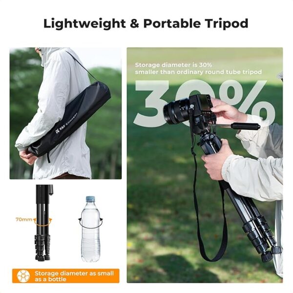 K&F Concept  Lightweight, Portable Camera Tripod, 75", Black - Image 3