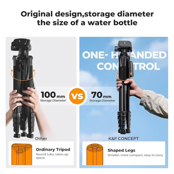 K&F Concept  Lightweight, Portable Camera Tripod, 75", Black - Image 2